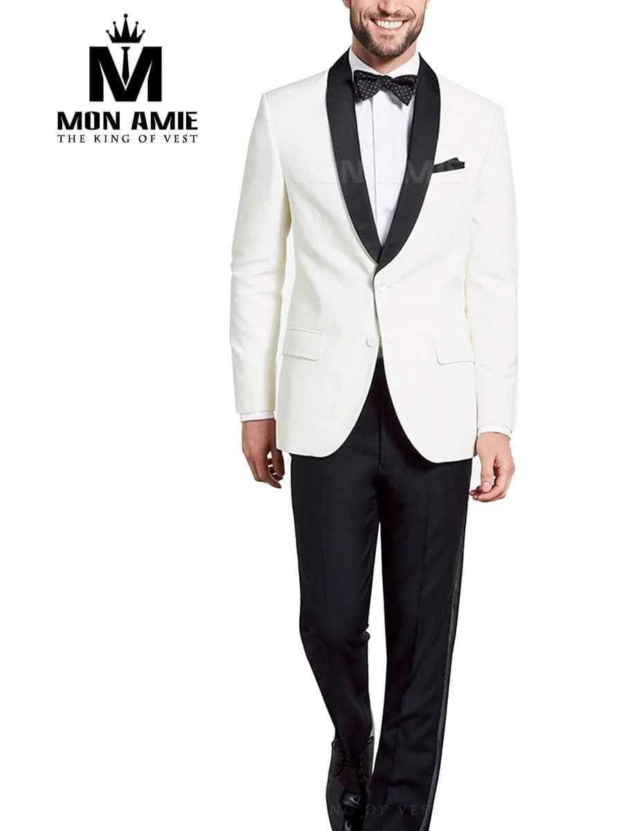Tuxedo Trắng Ngà Ve Shawl Satin — SN-032