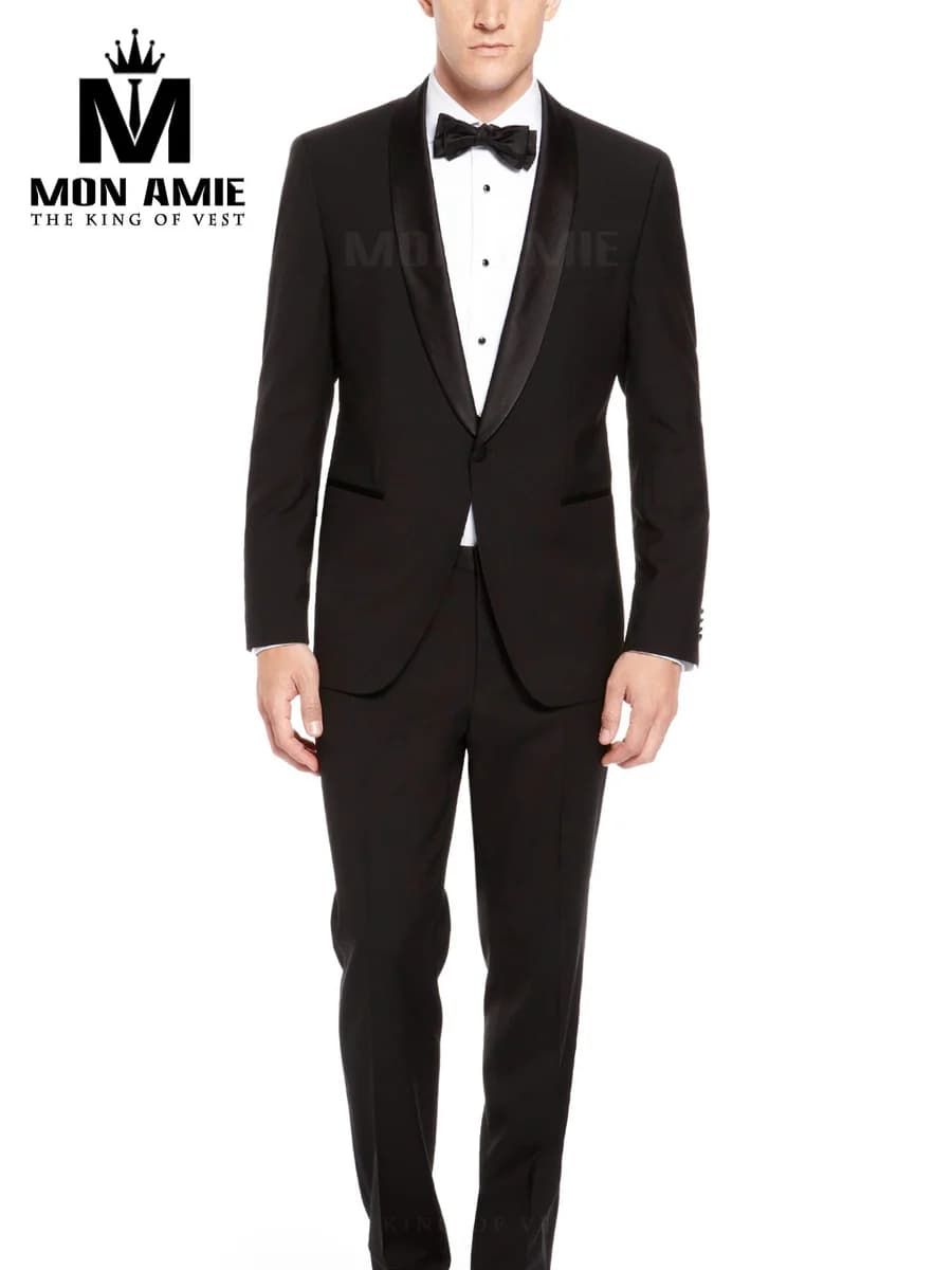 Tuxedo Đen Ve Satin Một Nút — SN-040