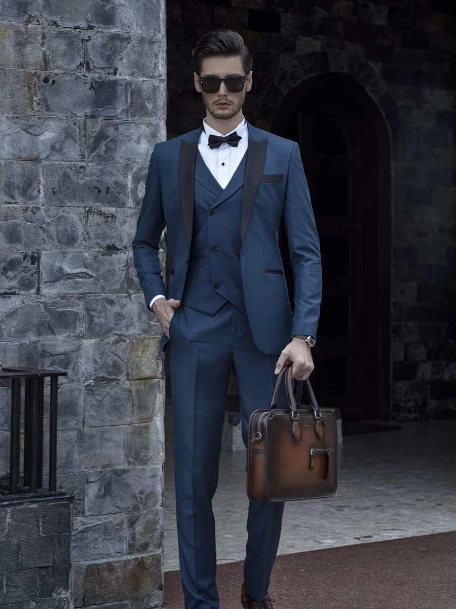 Lễ Phục Navy Ba Mảnh Ve Satin — SN-086
