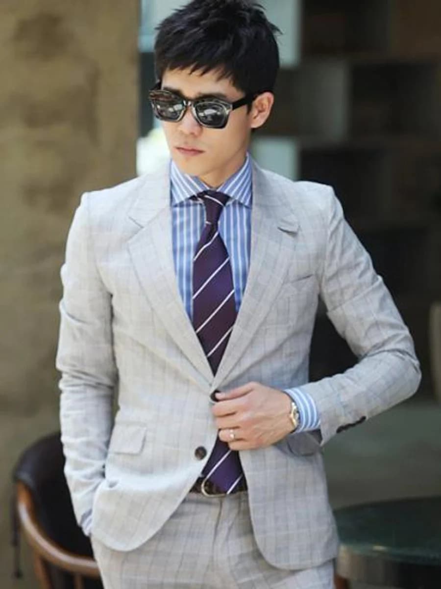 Vest Xám Kẻ Ô Ve Nhọn — SN-180