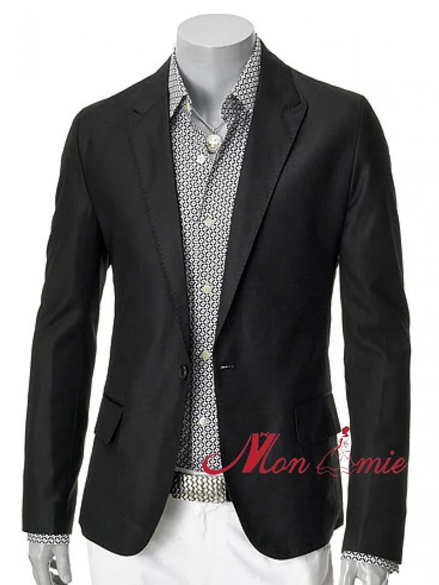Blazer Đen Dệt Thô Phóng Khoáng — SN-249