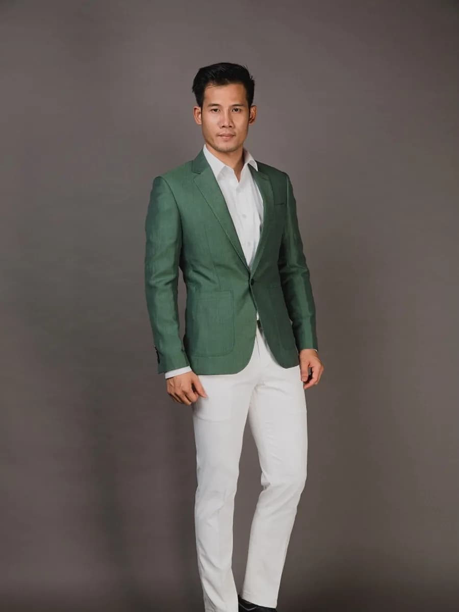 Blazer Xanh Lá Đậm Vân Chéo Nhẹ, Một Khuy — SN-264