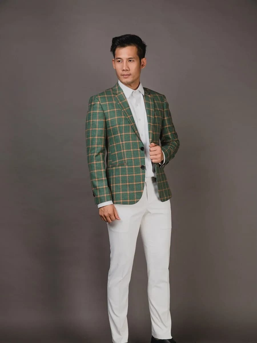 Blazer Xanh Lá Caro Ô Lớn Kẻ Cam — SN-265