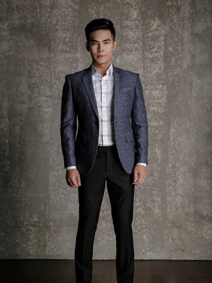 Blazer Xanh Navy Melange Một Khuy Túi Nắp — SN-272