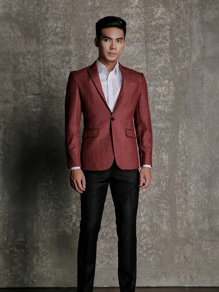 Blazer Đỏ Đô Vân Dệt Nhỏ Túi Nắp — SN-276