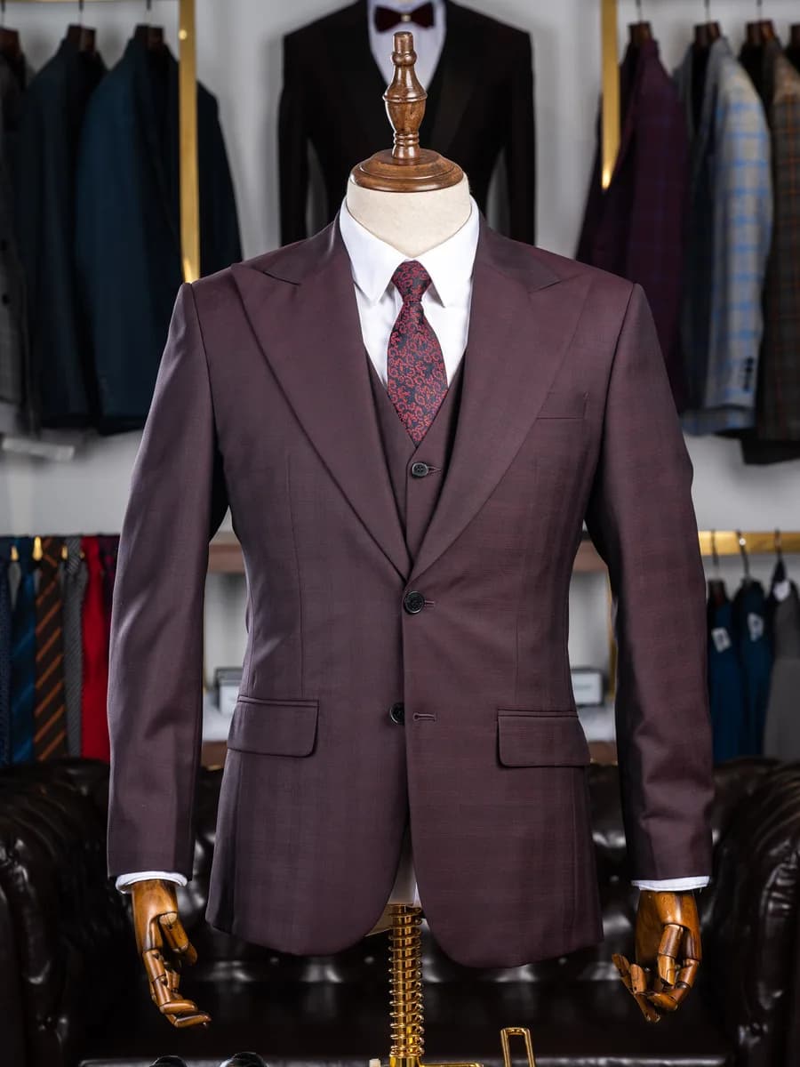 Suit Ba Mảnh Đỏ Mận Ô Chìm Ve Nhọn Bản Lớn — SN-294