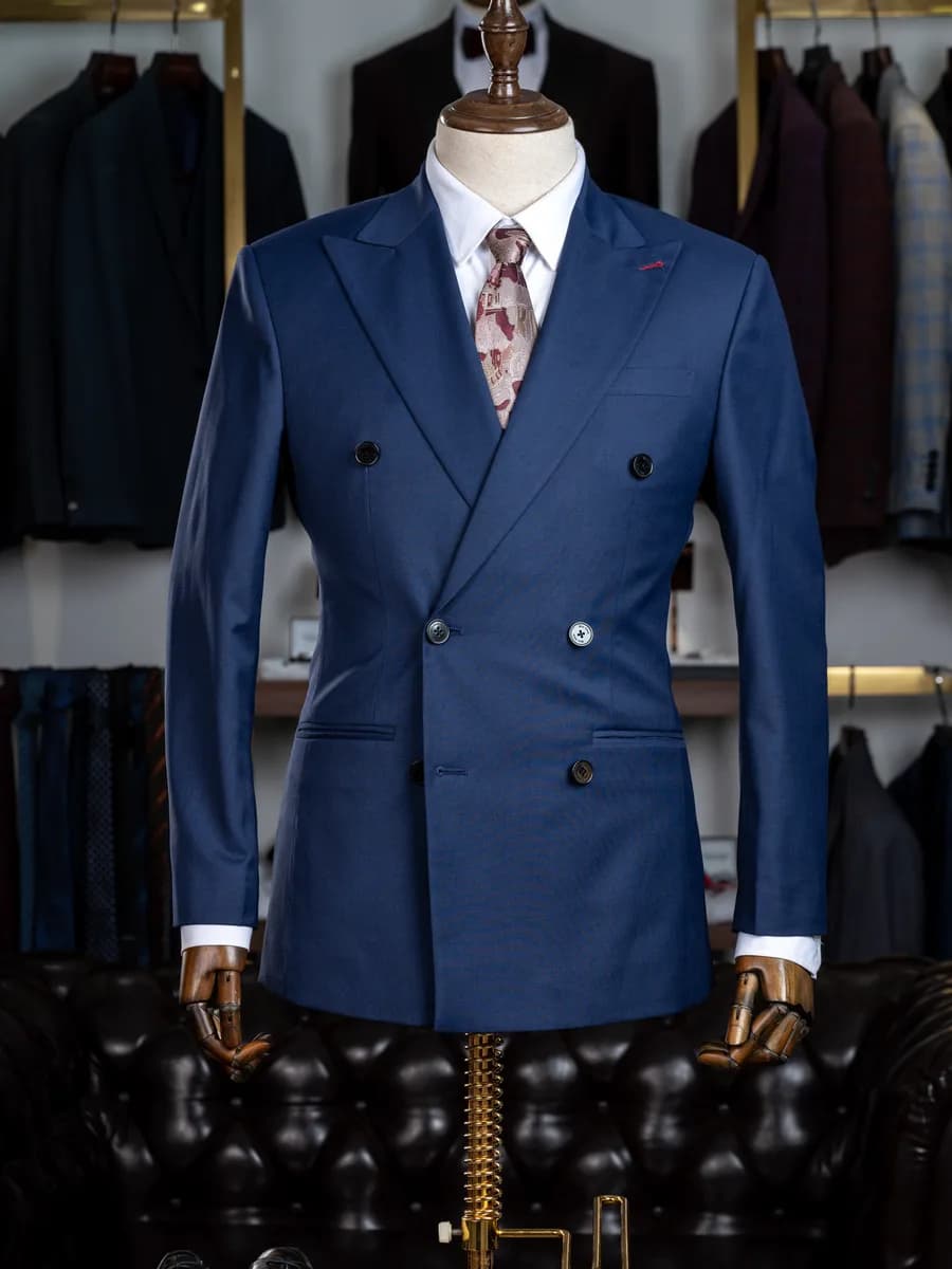 Suit Hai Hàng Nút Xanh Hoàng Gia Trơn Ve Nhọn — SN-311