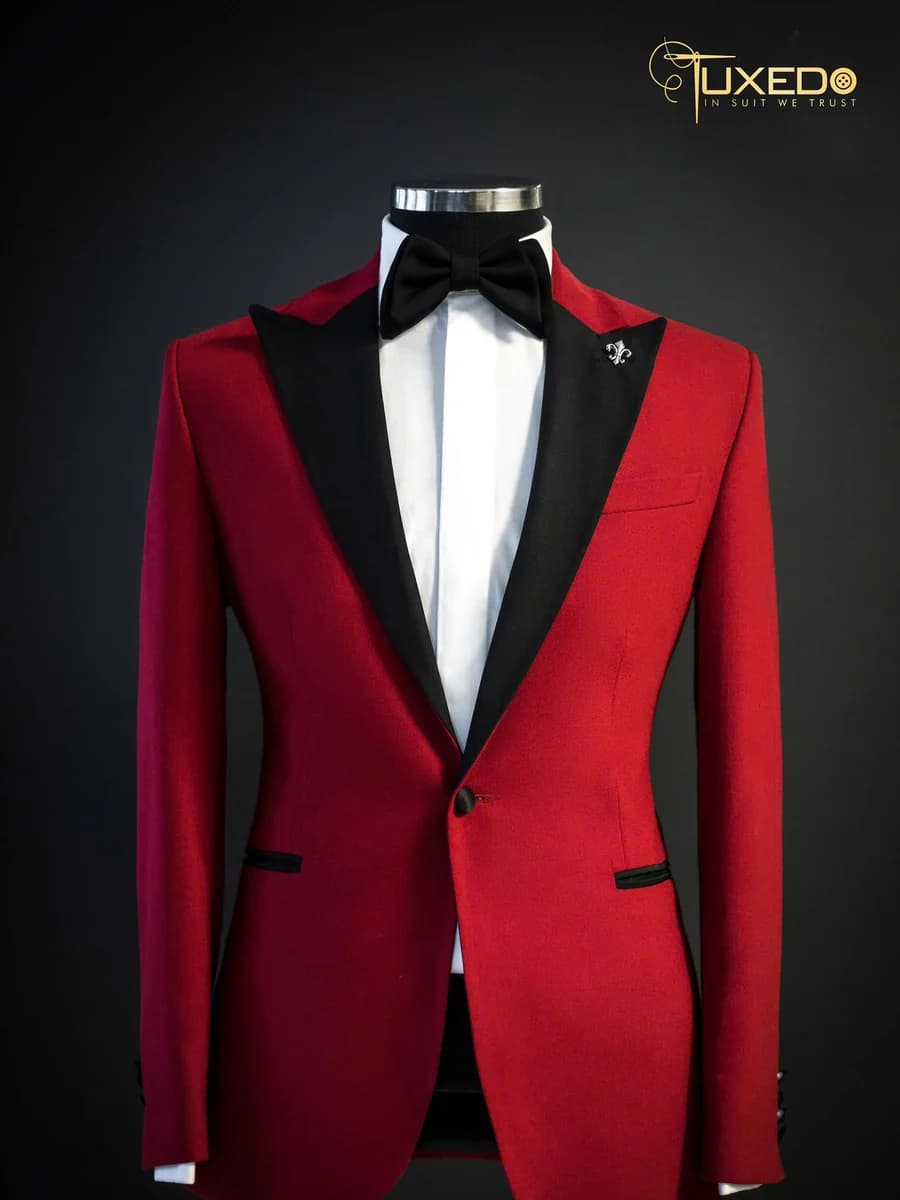 Tuxedo Đỏ Ruby Ve Nhọn Đen — TUX-007