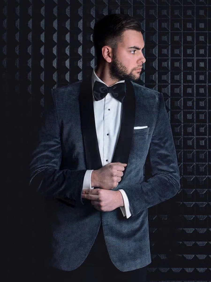 Tuxedo Nhung Xám Khói Cổ Sam — TUX-012