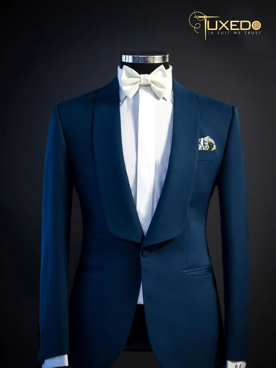 Tuxedo Xanh Dương Ve Tròn Liền Vải — TUX-019