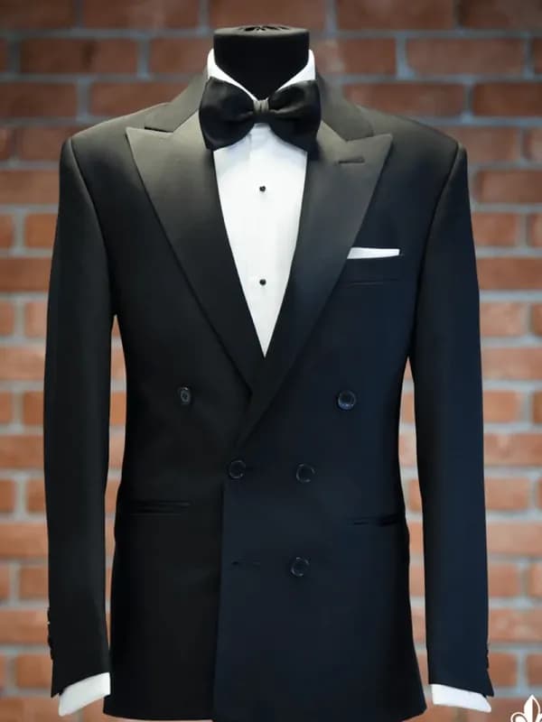 Tuxedo Đen Hai Hàng Nút Sáu Khuy — TUX-033
