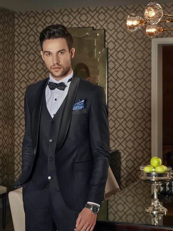 Tuxedo Xanh Đêm Vân Caro Chìm — TUX-077