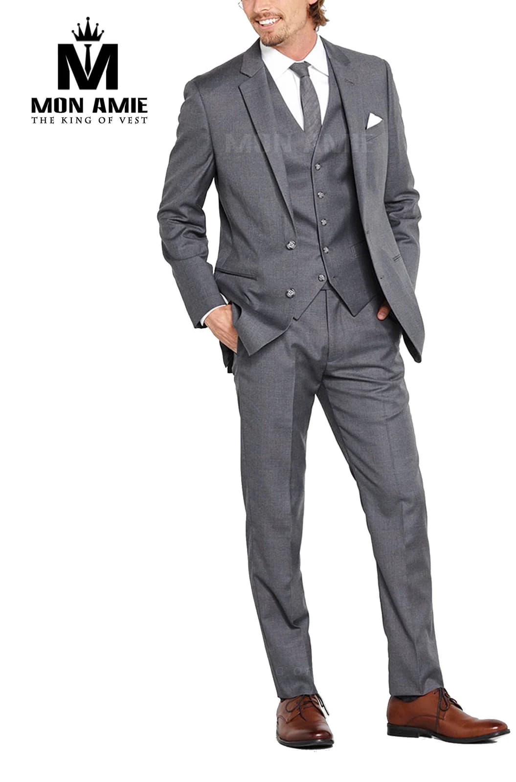 Suit Xám Ba Mảnh Kèm Gile — SN-020