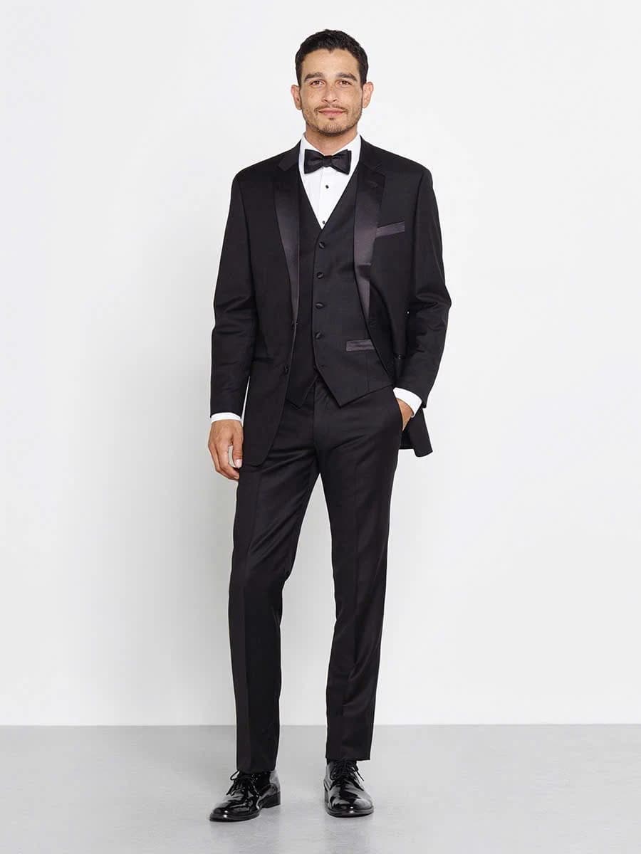 Tuxedo Đen Ba Mảnh Ve Satin — SN-031