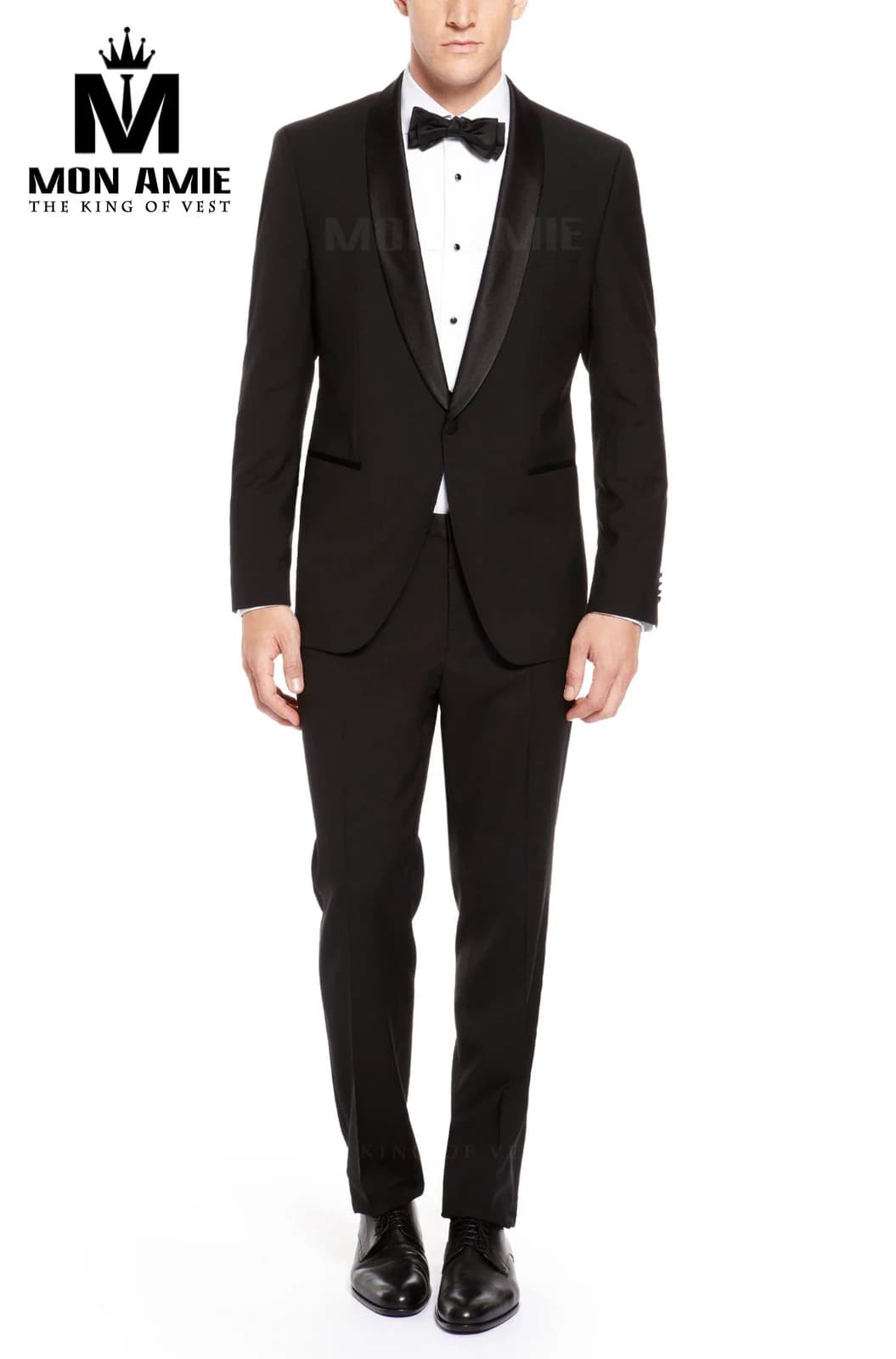 Tuxedo Đen Ve Satin Một Nút — SN-040