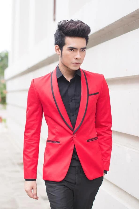 Blazer Đỏ Ve Khăn Viền Đen — SN-058
