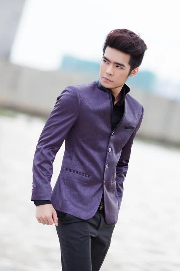 Blazer Tím Cổ Trụ Á Đông — SN-066