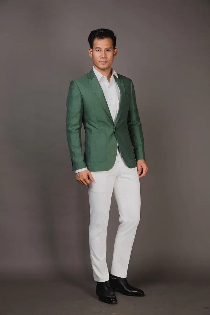 Blazer Xanh Lá Đậm Vân Chéo Nhẹ, Một Khuy — SN-264