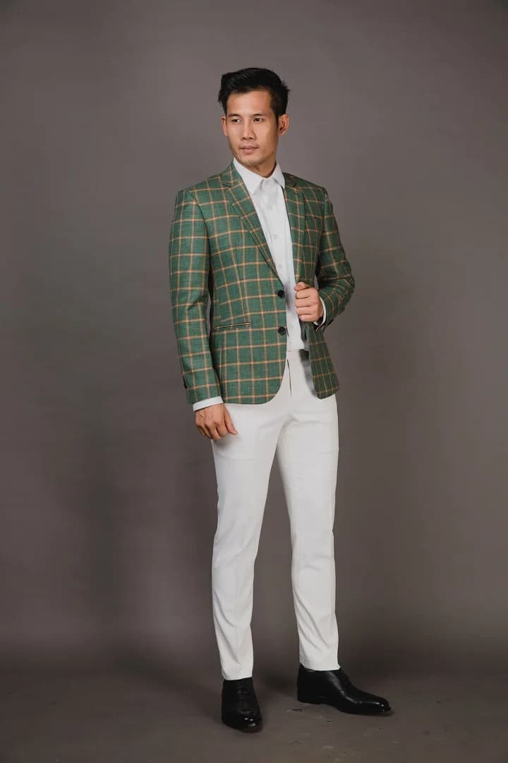 Blazer Xanh Lá Caro Ô Lớn Kẻ Cam — SN-265