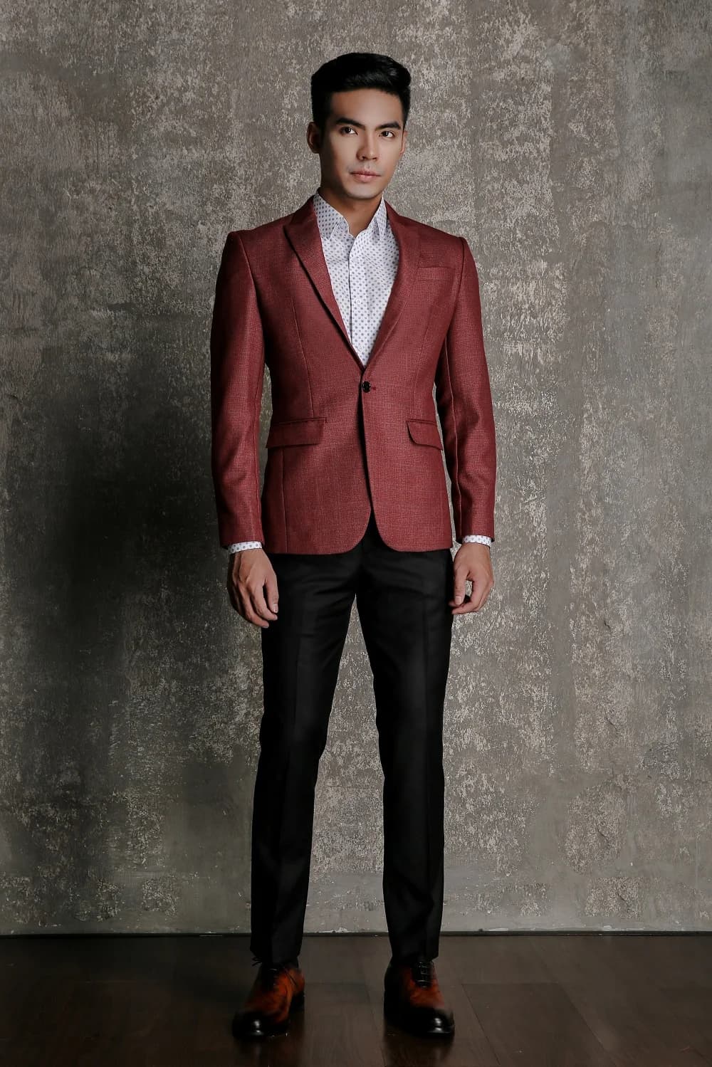 Blazer Đỏ Đô Vân Dệt Nhỏ Túi Nắp — SN-276