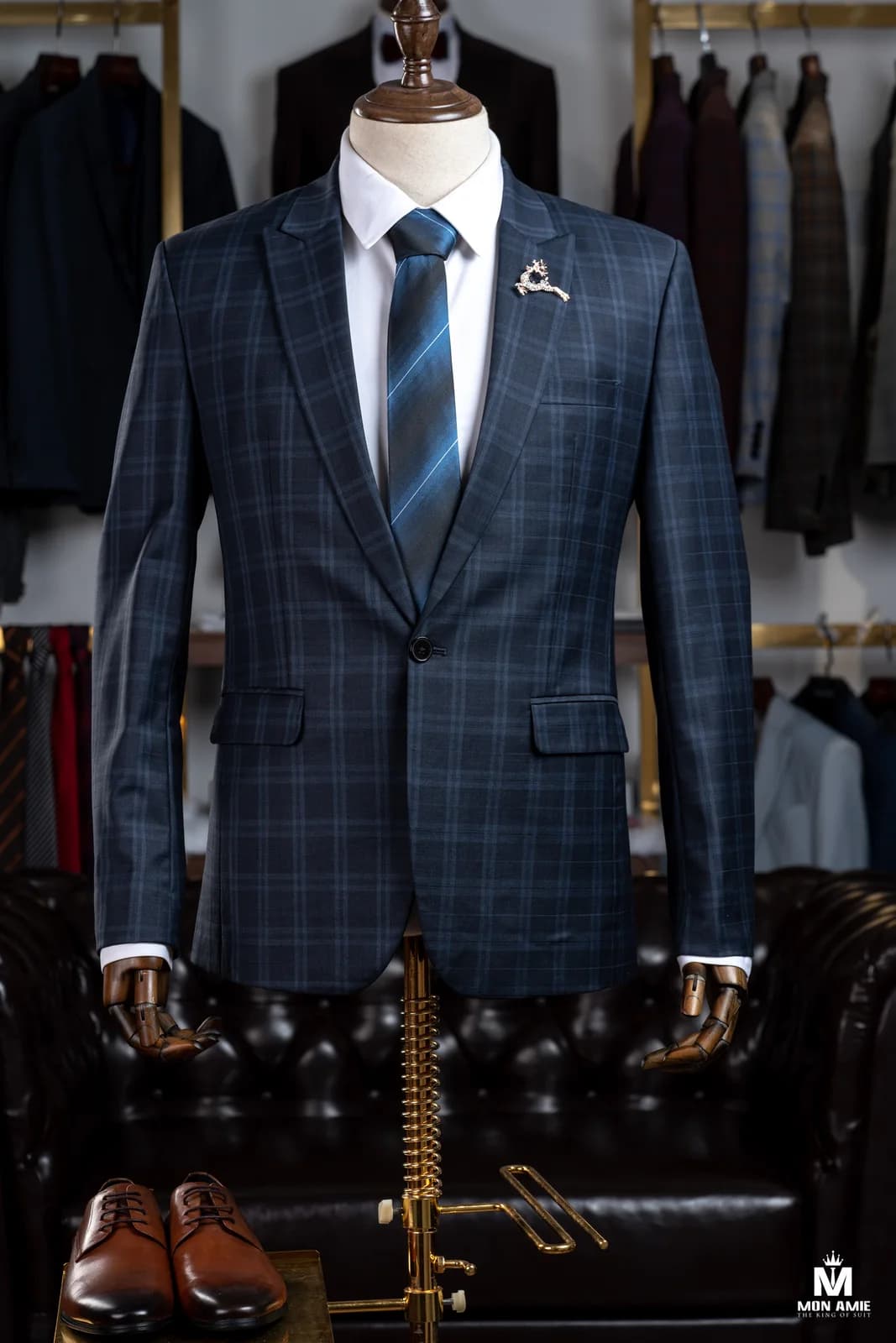 Suit Một Nút Xanh Navy Kẻ Ô Lớn Ve Nhọn — SN-292