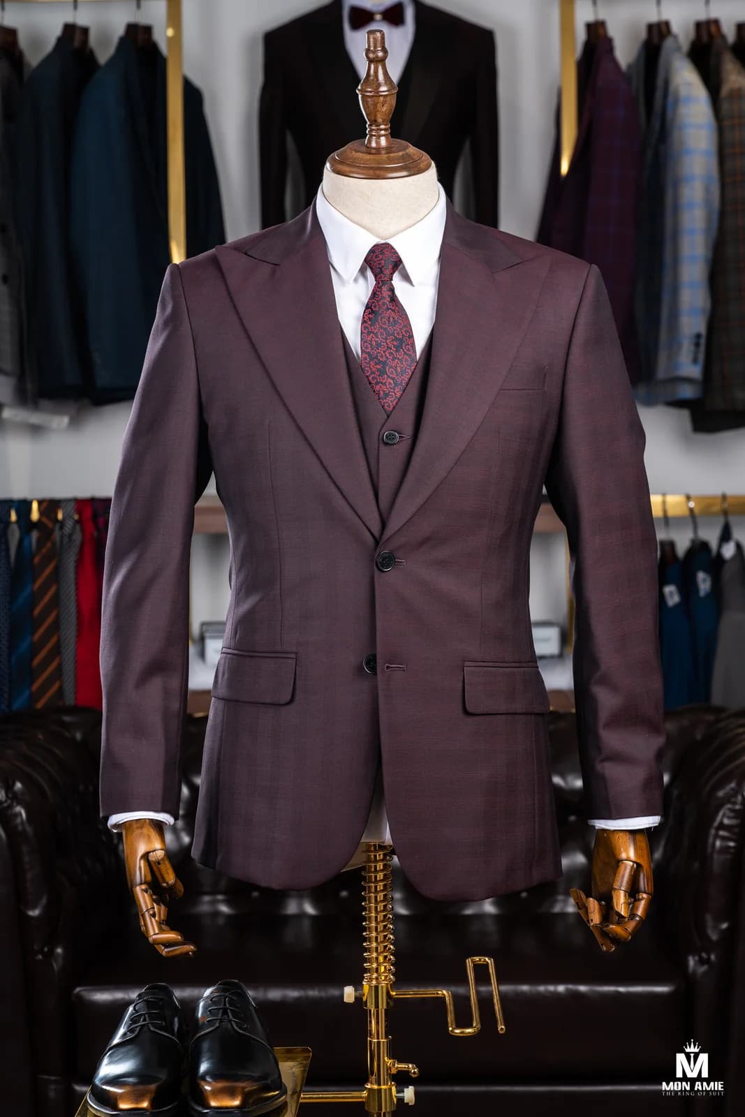 Suit Ba Mảnh Đỏ Mận Ô Chìm Ve Nhọn Bản Lớn — SN-294