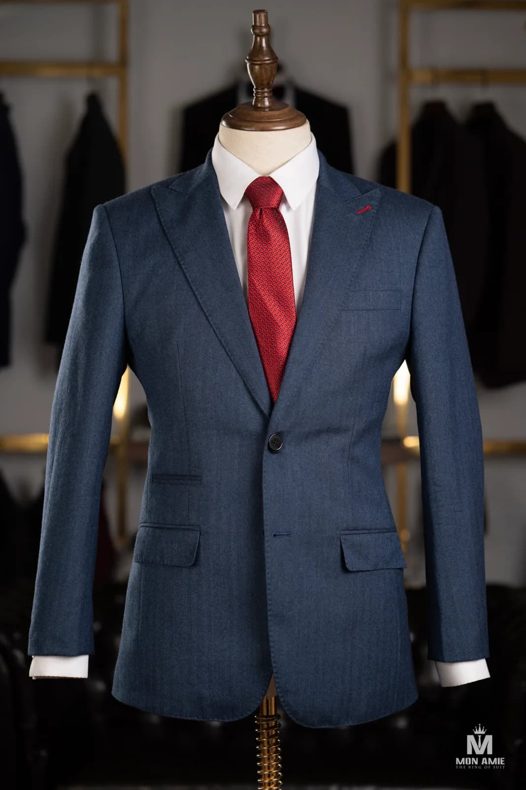 Suit Xanh Denim Xương Cá Ve Nhọn Hai Nút — SN-328