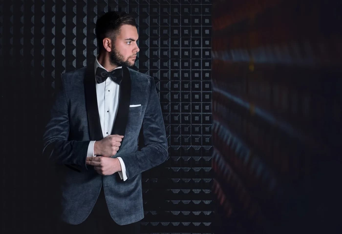 Tuxedo Nhung Xám Khói Cổ Sam — TUX-012