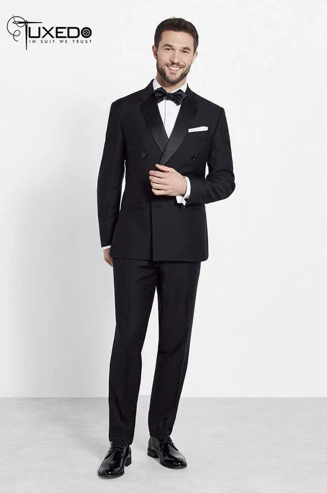 Tuxedo Đen Hàng Nút Đôi Cổ Điển — TUX-013