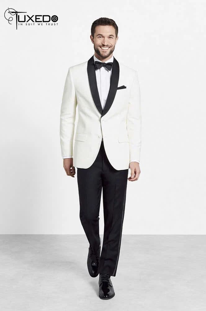 Áo Tuxedo Trắng Ngà Ve Khăn — TUX-015