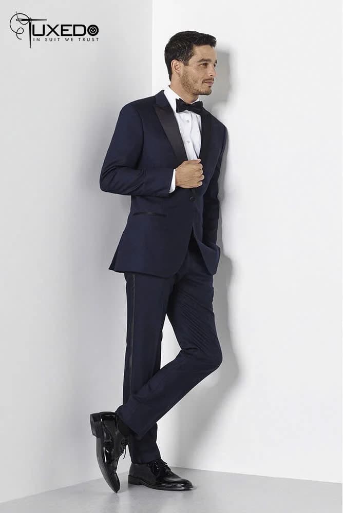 Tuxedo Navy Viền Satin Ống Quần — TUX-017