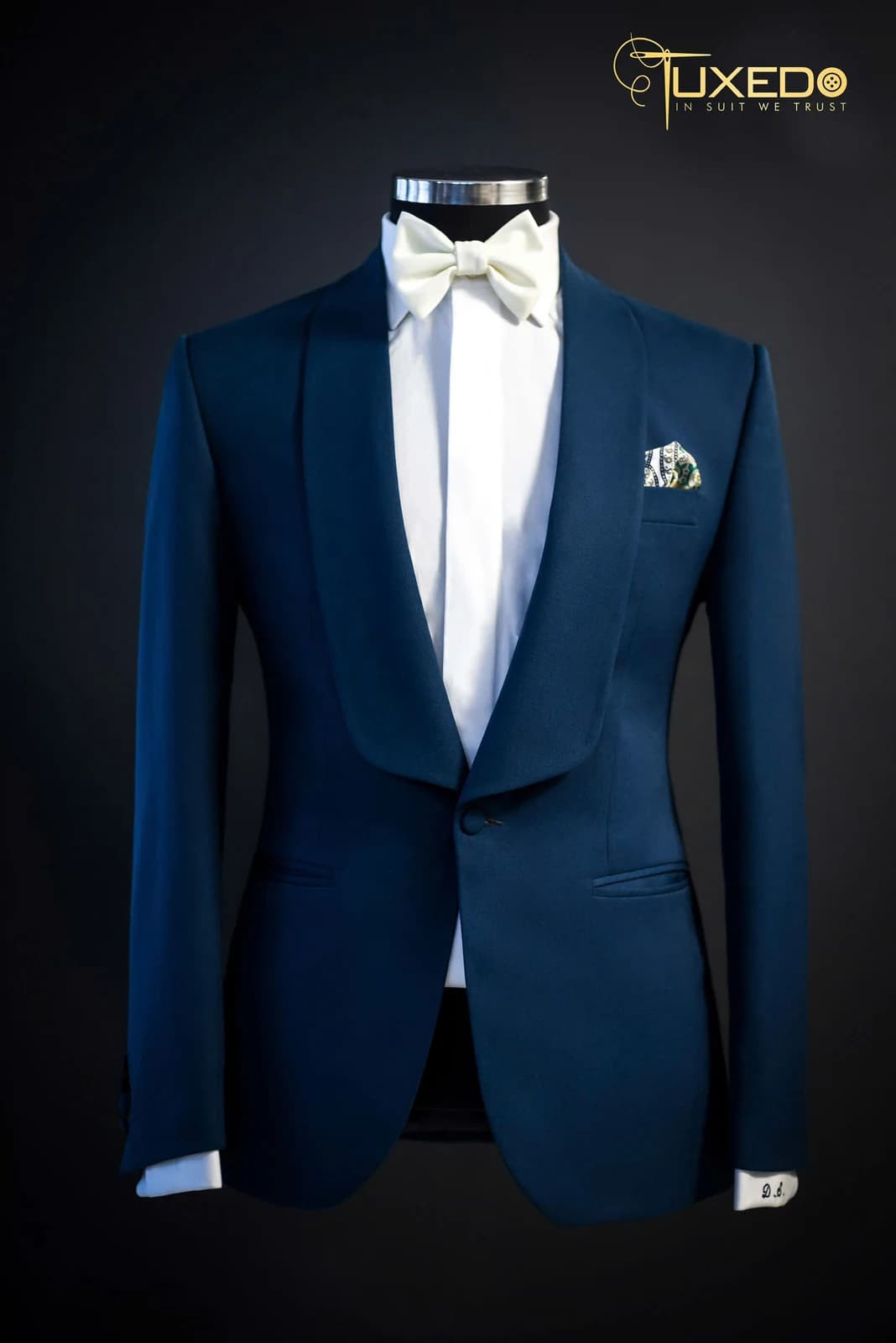 Tuxedo Xanh Dương Ve Tròn Liền Vải — TUX-019