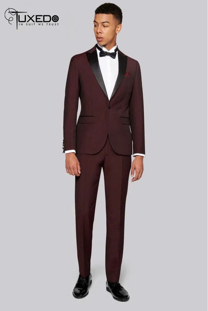 Tuxedo Đỏ Mận Ve Xẻ Satin — TUX-035