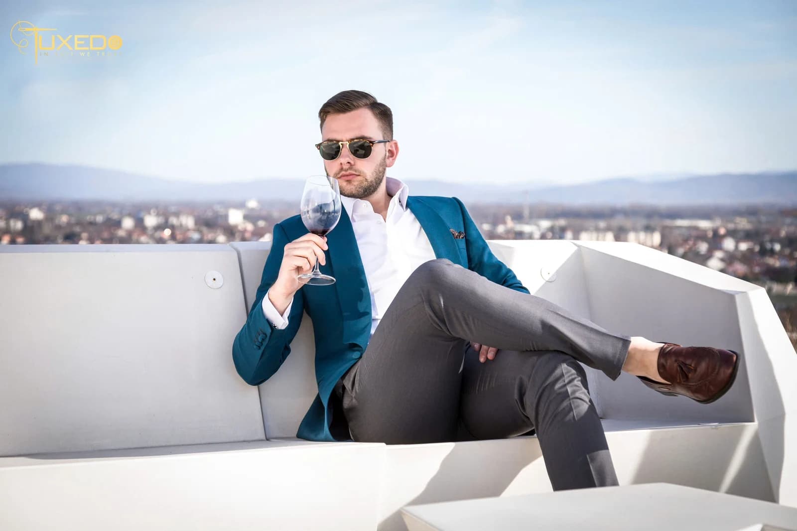 Blazer Xanh Cổ Vịt Phối Quần Xám — TUX-045