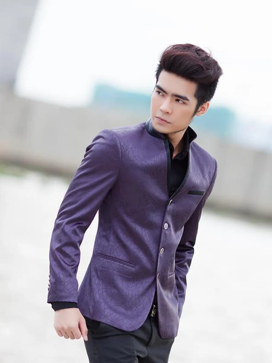 Blazer Tím Cổ Trụ Á Đông — SN-066
