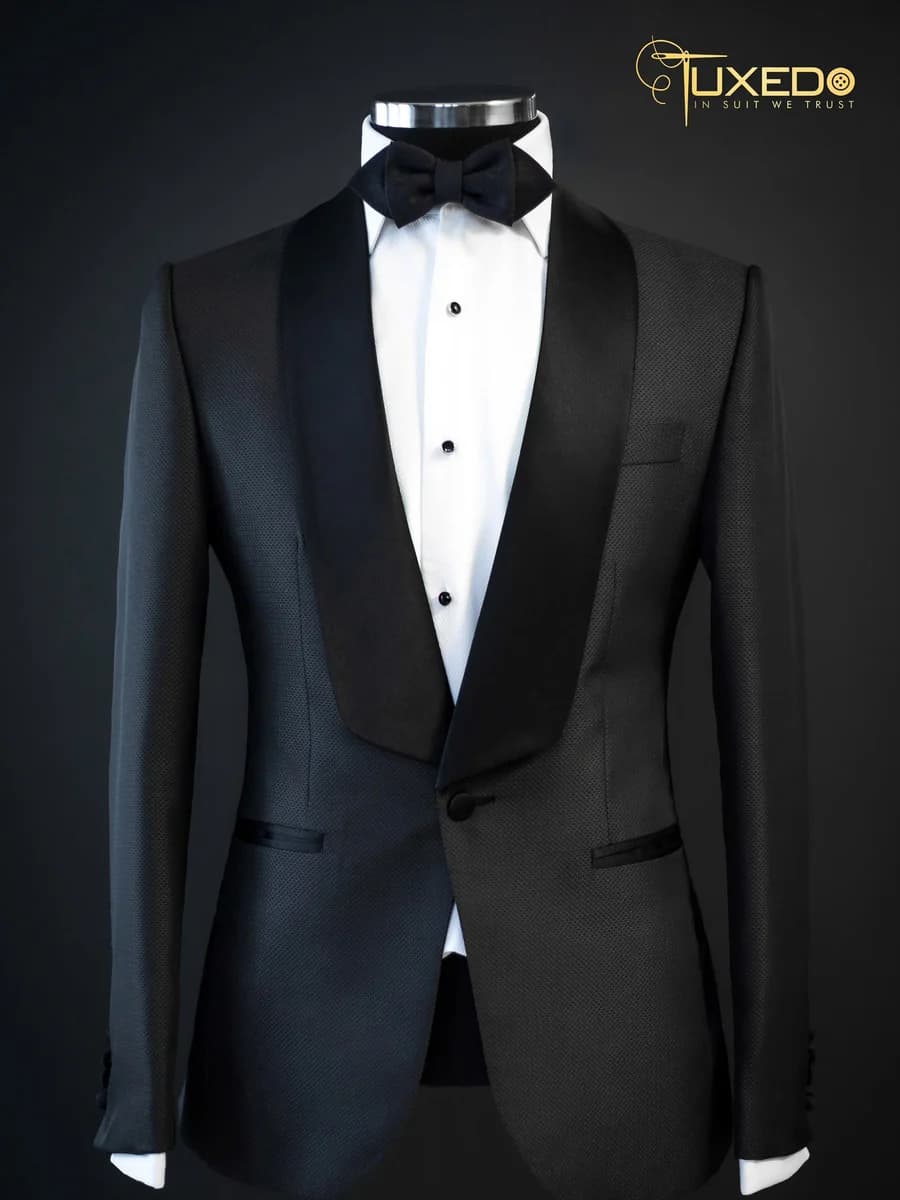 Tuxedo Đen Ve Shawl Dệt Nổi — TUX-001