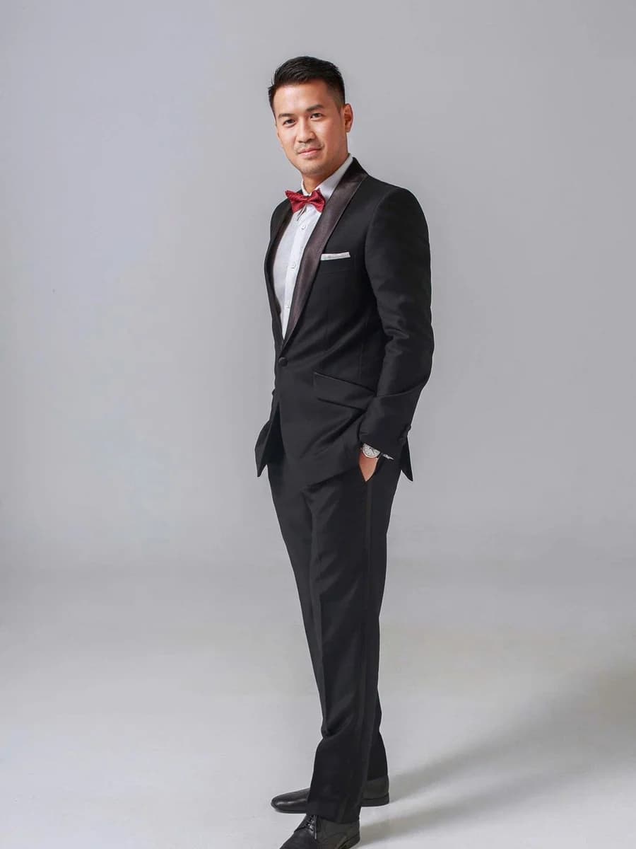 Tuxedo Đen Ve Shawl Ánh Đồng — TUX-003