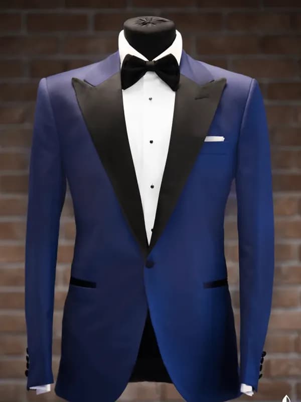 Áo Tuxedo Xanh Dương Ve Bản Rộng — TUX-014