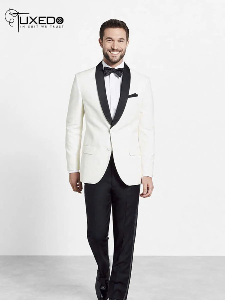 Áo Tuxedo Trắng Ngà Ve Khăn — TUX-015