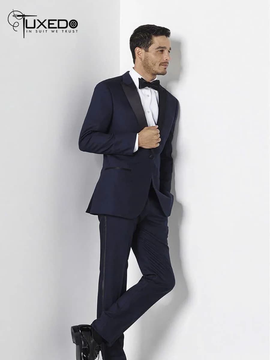 Tuxedo Navy Viền Satin Ống Quần — TUX-017