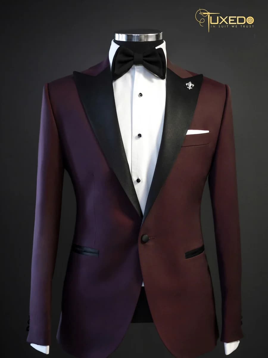 Tuxedo Đỏ Mận Ánh Tím Ve Nhọn — TUX-020