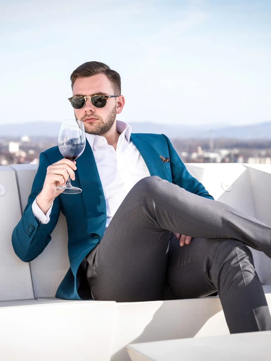 Blazer Xanh Cổ Vịt Phối Quần Xám — TUX-045