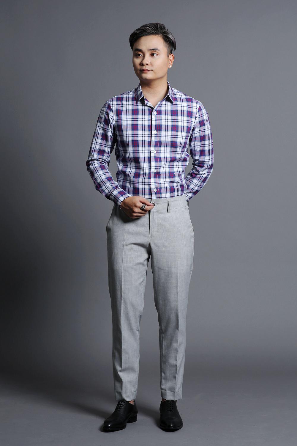 Áo Sơ Mi Nam Công Sở Caro Tím
