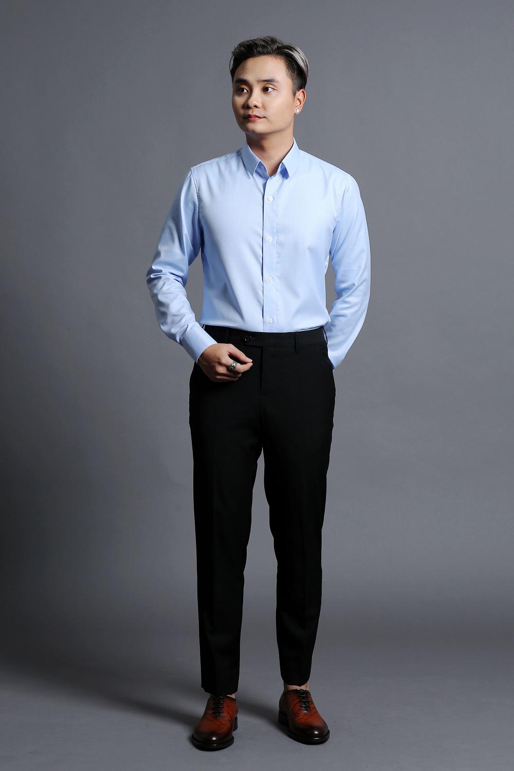 Áo Sơ Mi Nam Xanh Sáng Trơn Cao Cấp