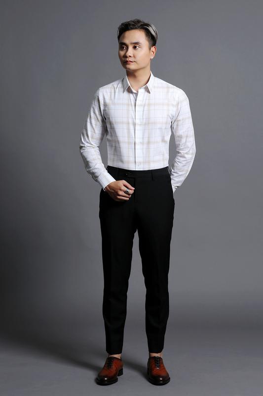 Áo Sơ Mi Nam Trắng Caro Vàng bản vuông