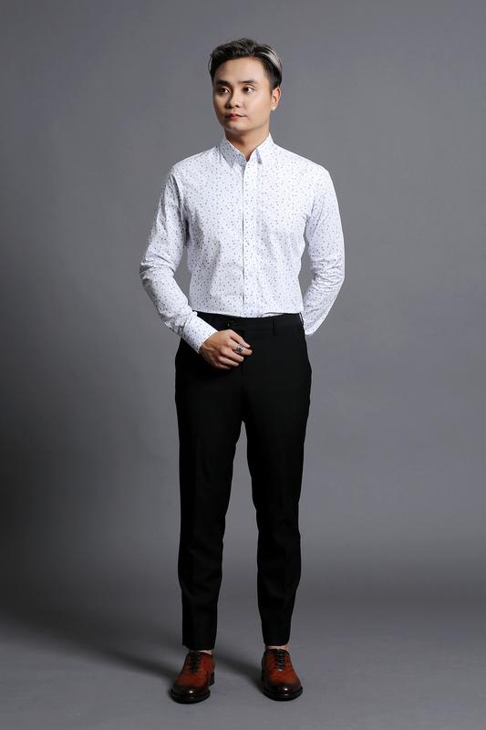 Áo Sơ Mi Nam Trắng Họa Tiết Chấm Bi
