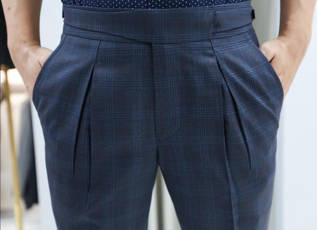 Quần Tây Nam Xanh Caro Xếp Ly Cao Cấp