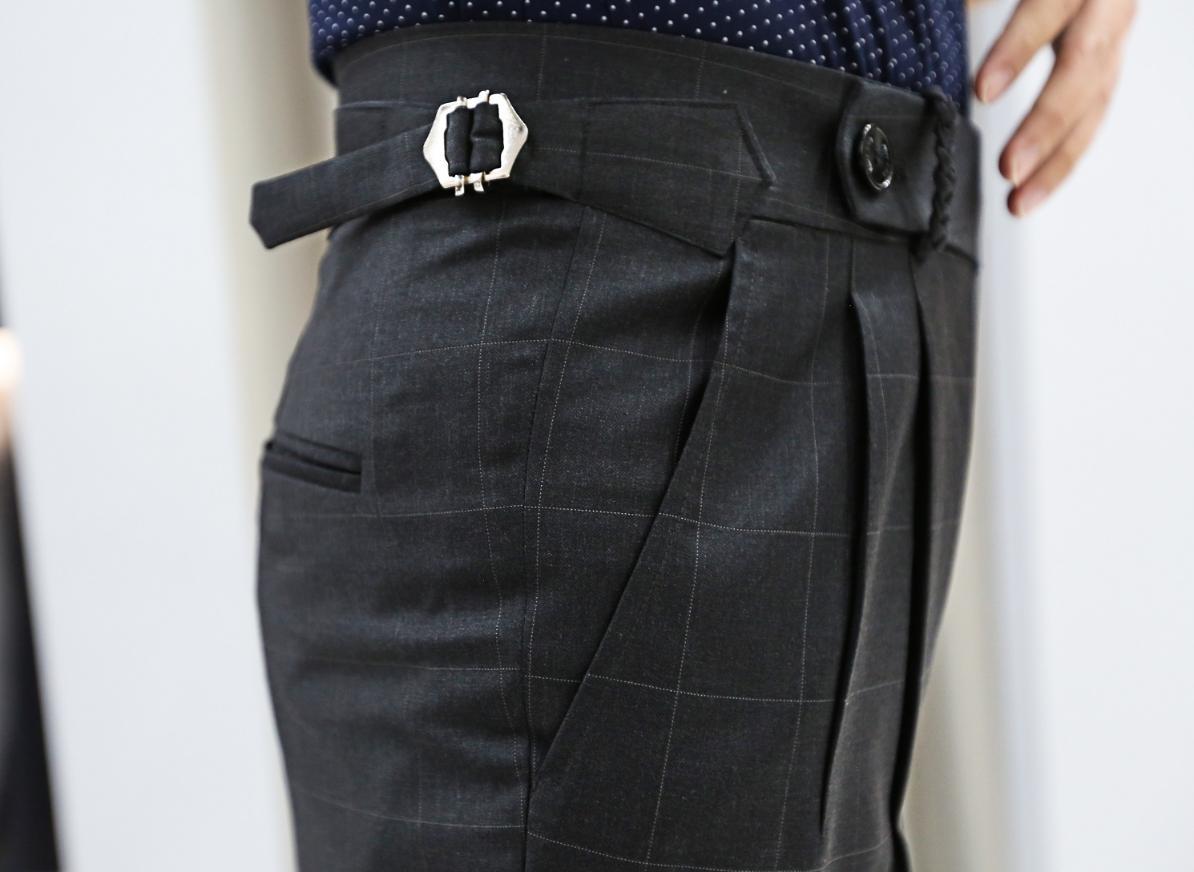 Quần Tây Nam Đen Caro Bản Lớn Xếp Ly