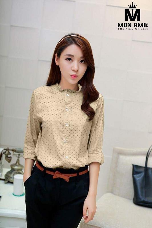Sơ Mi Nữ Dài Tay Vàng Chấm Bi