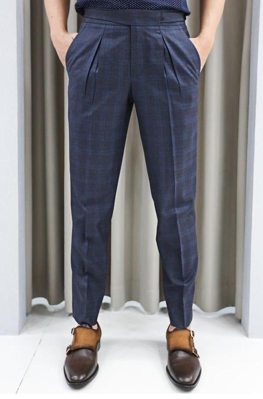 Quần Tây Nam Xanh Caro Xếp Ly Cao Cấp